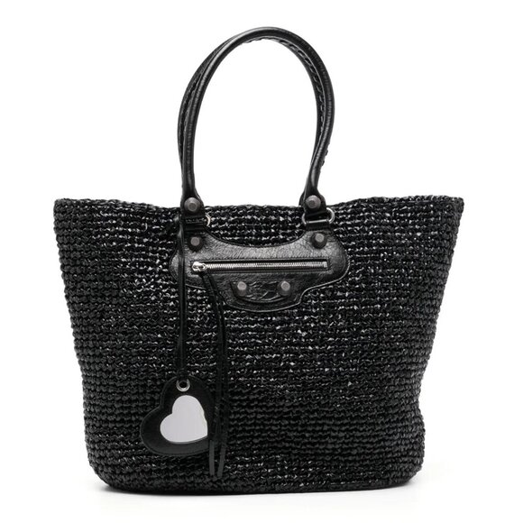 Balenciaga Women's Large Le Cagole Panier Black Raffia Tote Bag (MSRP $1,750) - Picture 1 of 13